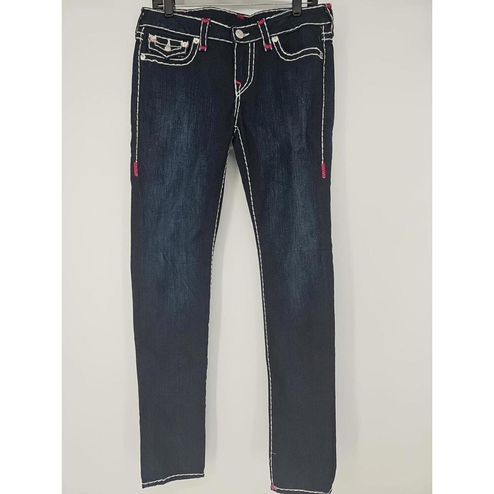 Vintage True Religion Julie Big T Mid-Rise Jeans 31 Pink Embroidered 1990‎